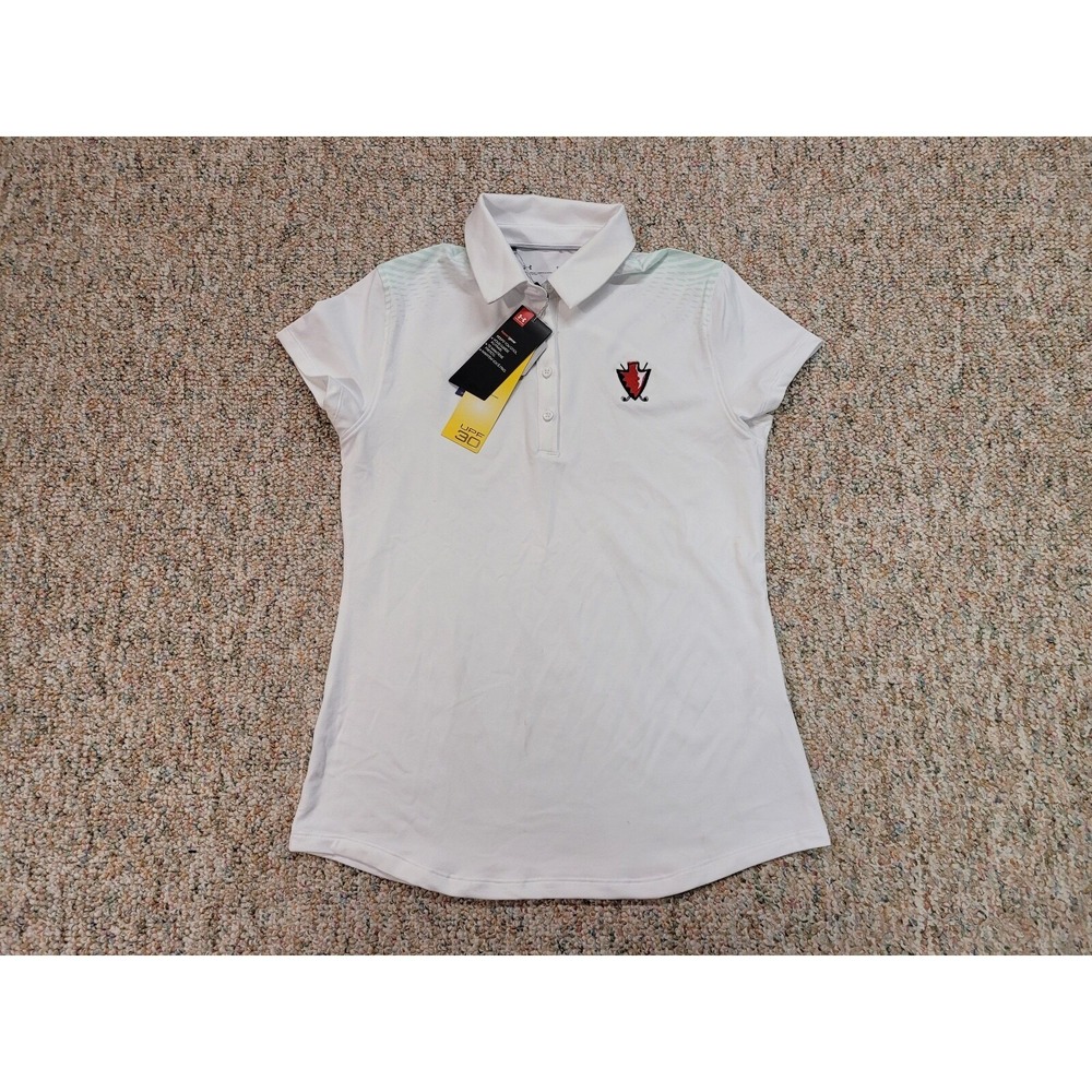 Under Armour Polo Shirt Womens Small White HeatGear Golf Athletic UPF 30